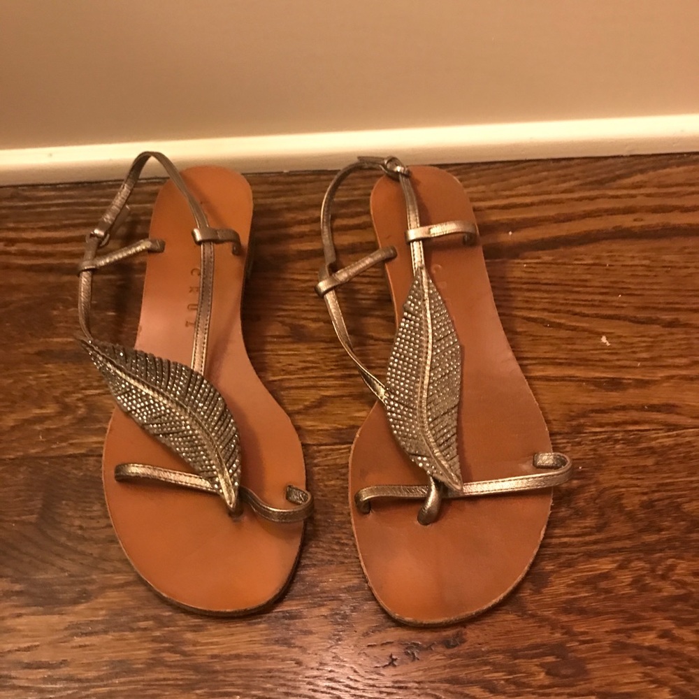 Lola Cruz Studded Leaf Bronze Sandals